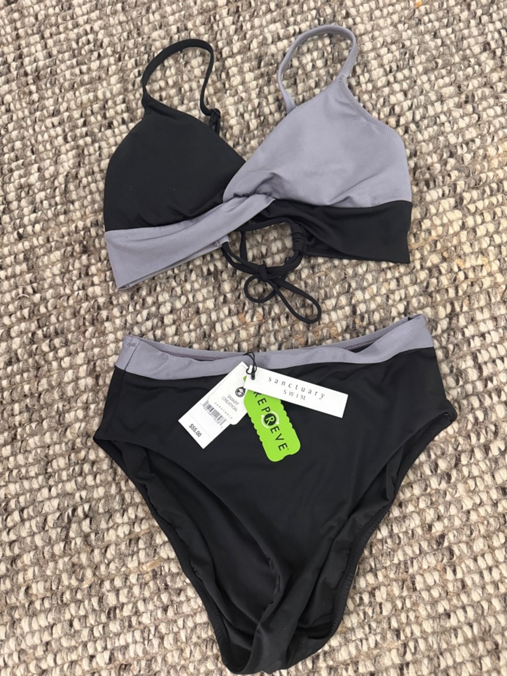 Sanctuary Black and Gray Two-Tone Bikini Set